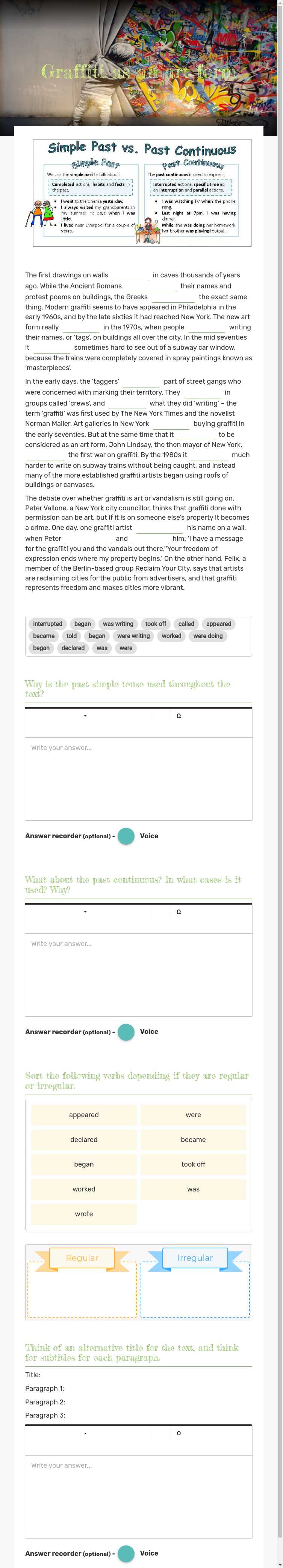 Graffiti as an art form worksheet preview image