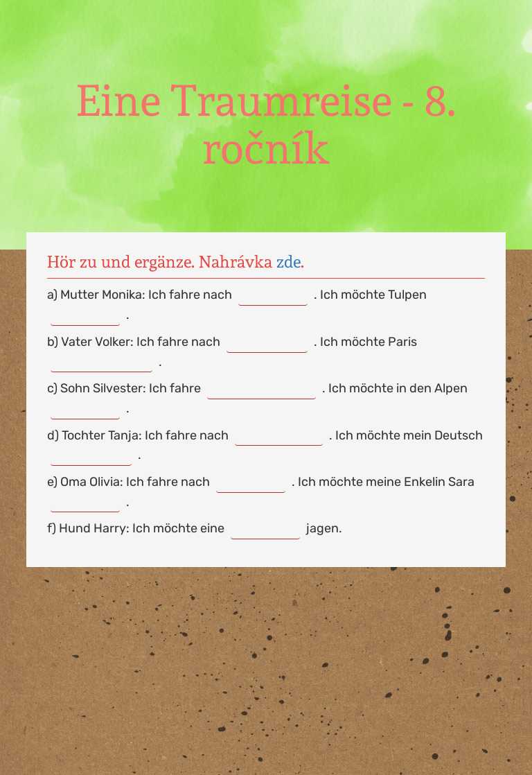 Eine Traumreise - 8. ročník worksheet preview image