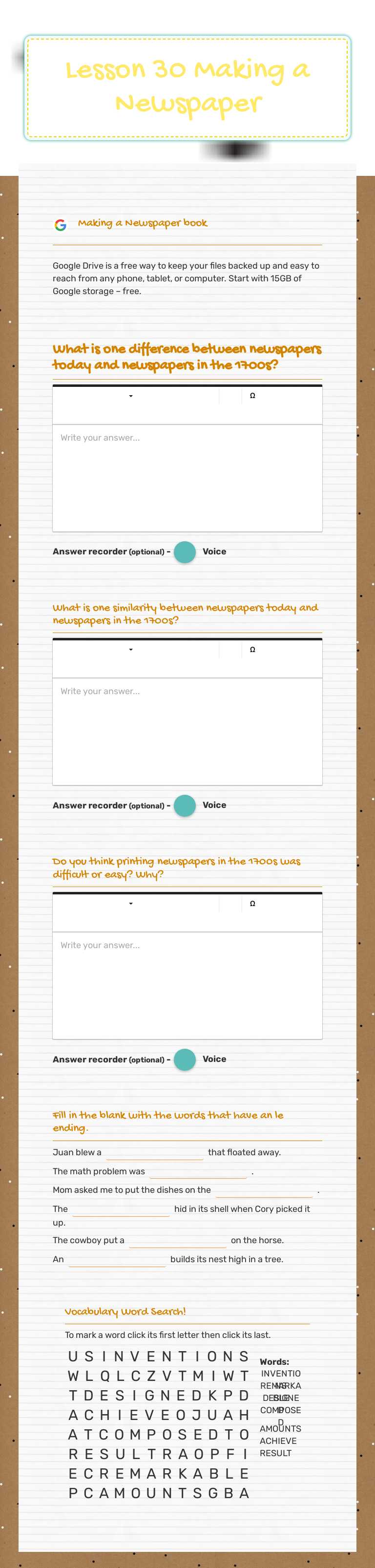 Lesson 30 Making a Newspaper worksheet preview image