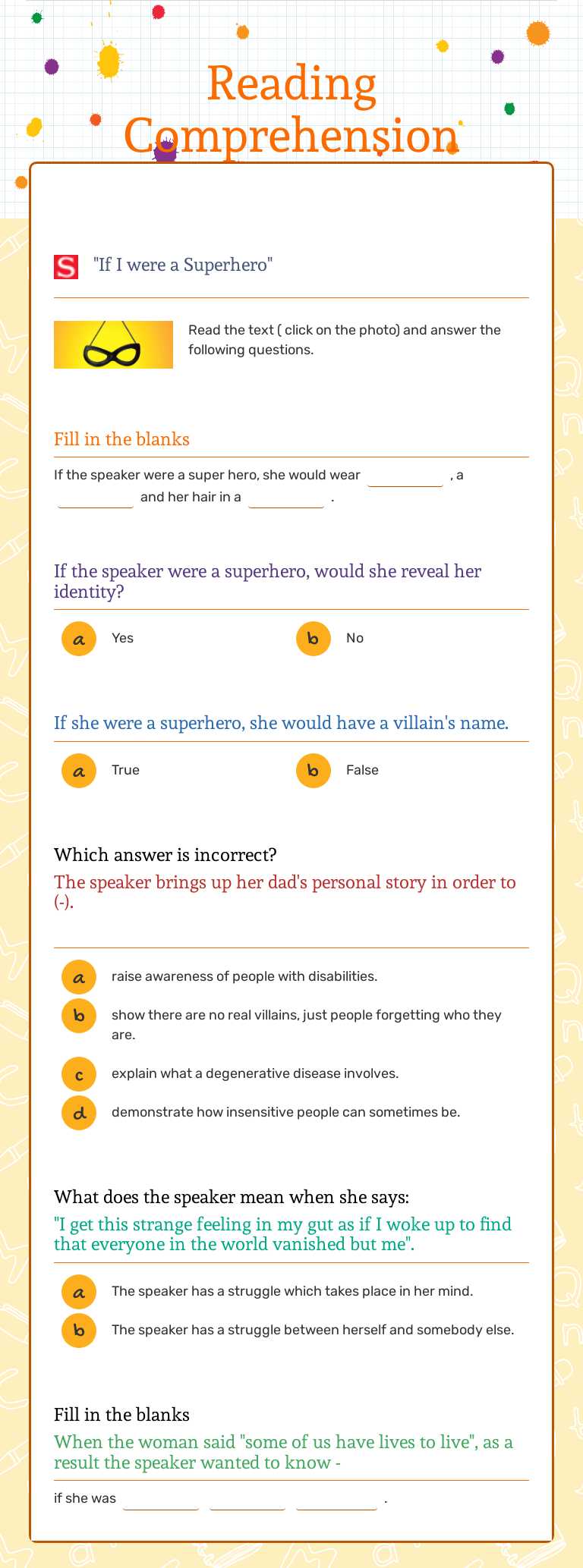 Reading Comprehension Grade 10 worksheet preview