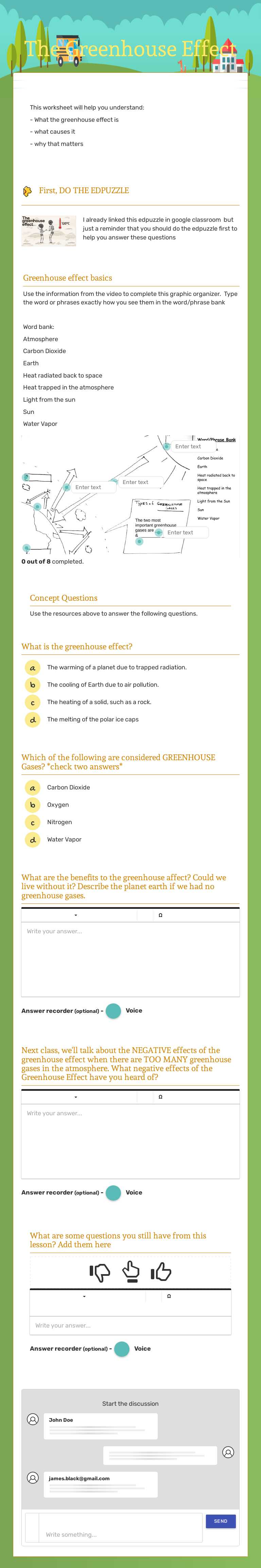 The Greenhouse Effect worksheet preview image