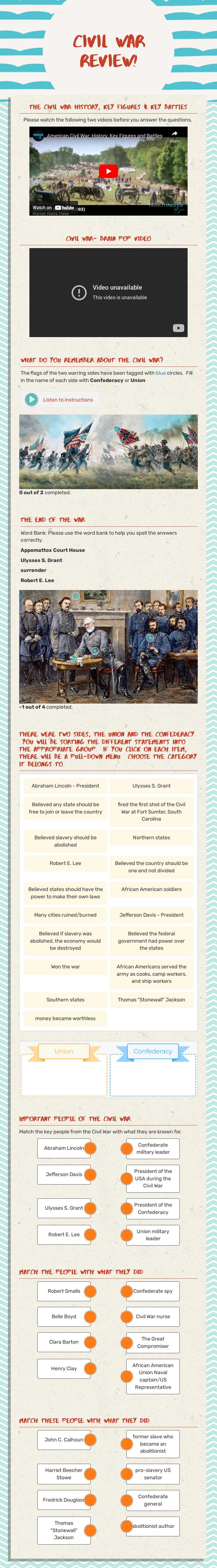 Civil War Review! worksheet preview image