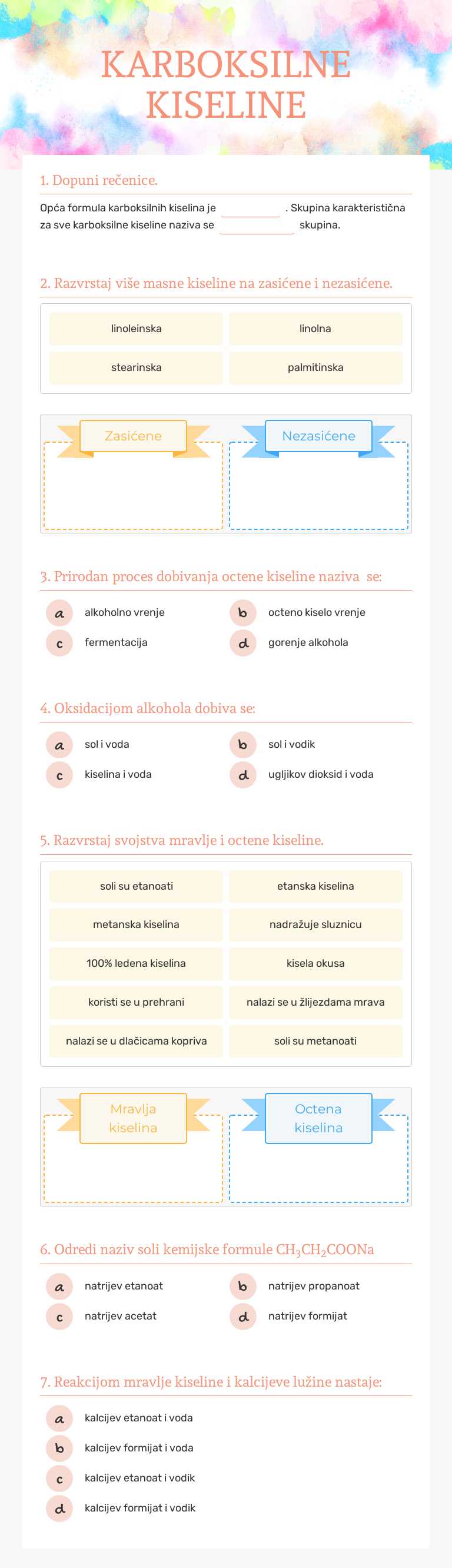KARBOKSILNE KISELINE worksheet preview image