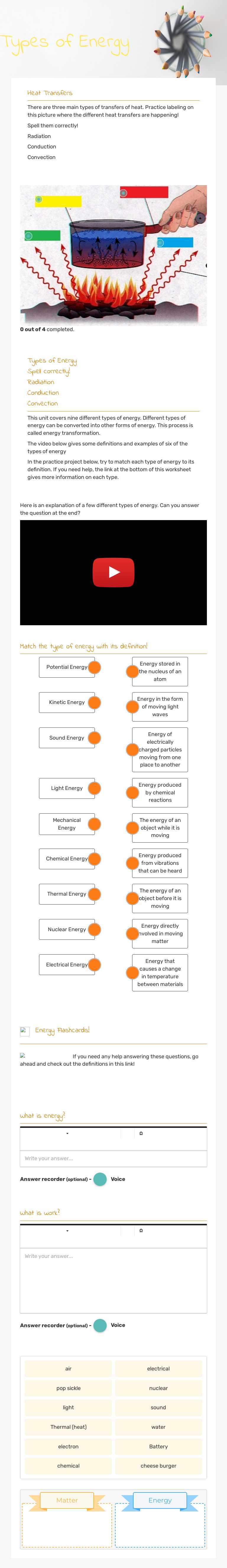 Types of Energy worksheet preview image