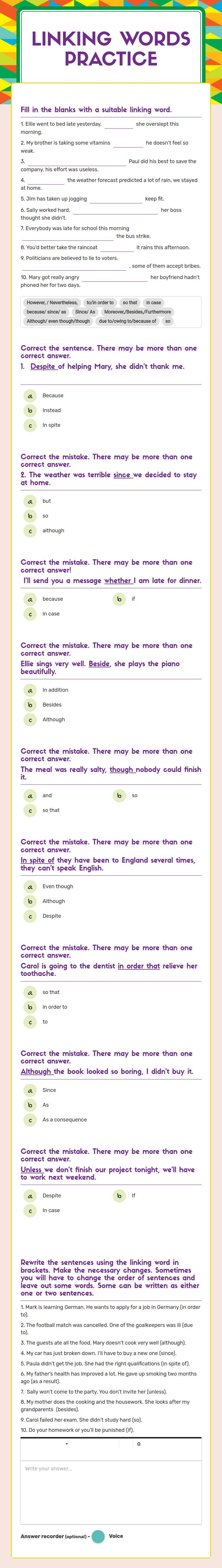 Linking words
practice worksheet preview image