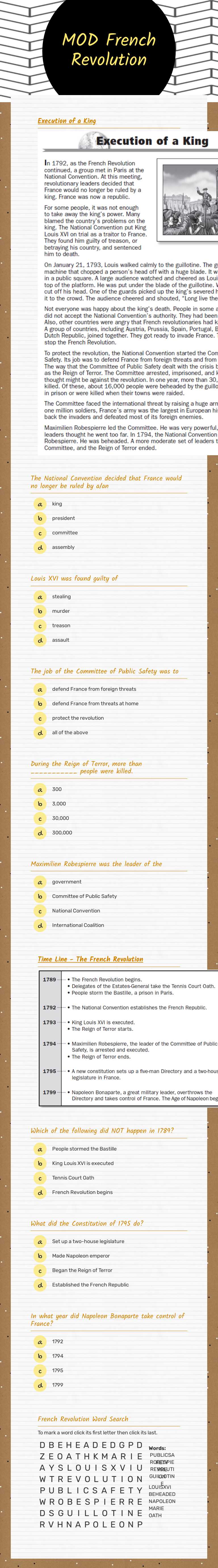 MOD French Revolution worksheet preview image
