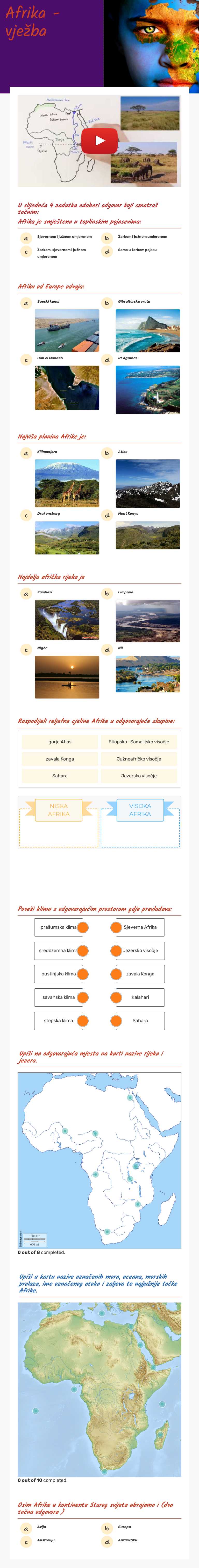 Afrika - vježba worksheet preview image