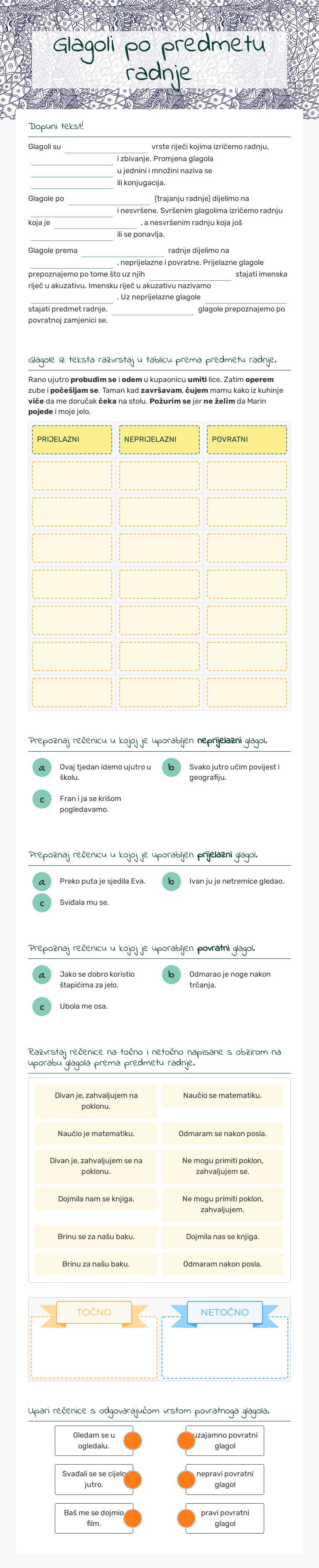 Glagoli po predmetu radnje worksheet preview image
