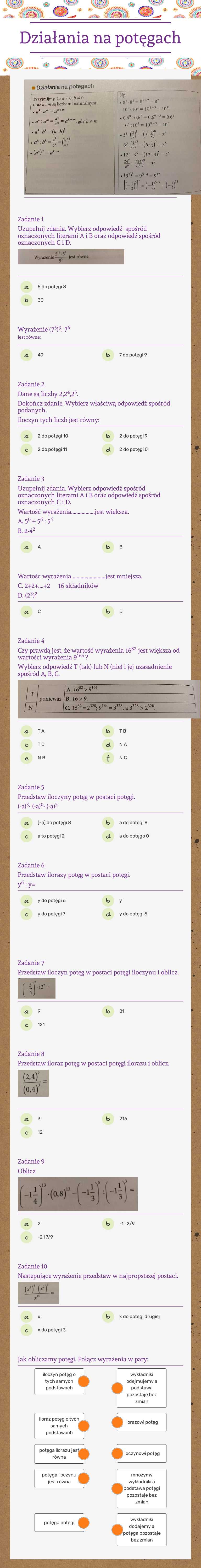 Działania na potęgach worksheet preview image