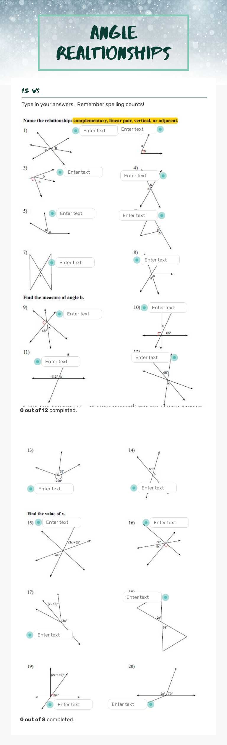 Angle Realtionships worksheet preview image