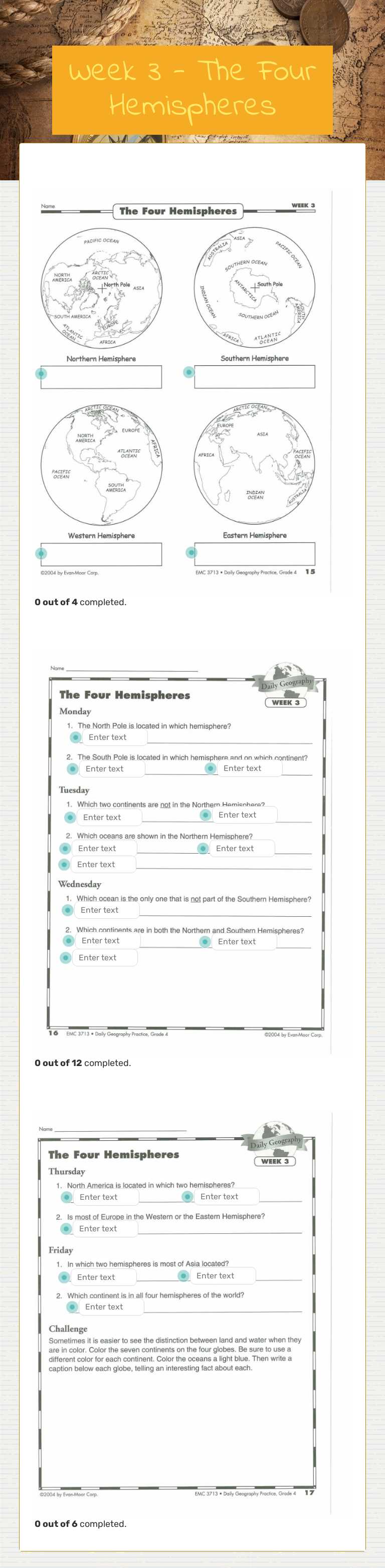 Week 3 - The Four Hemispheres worksheet preview image