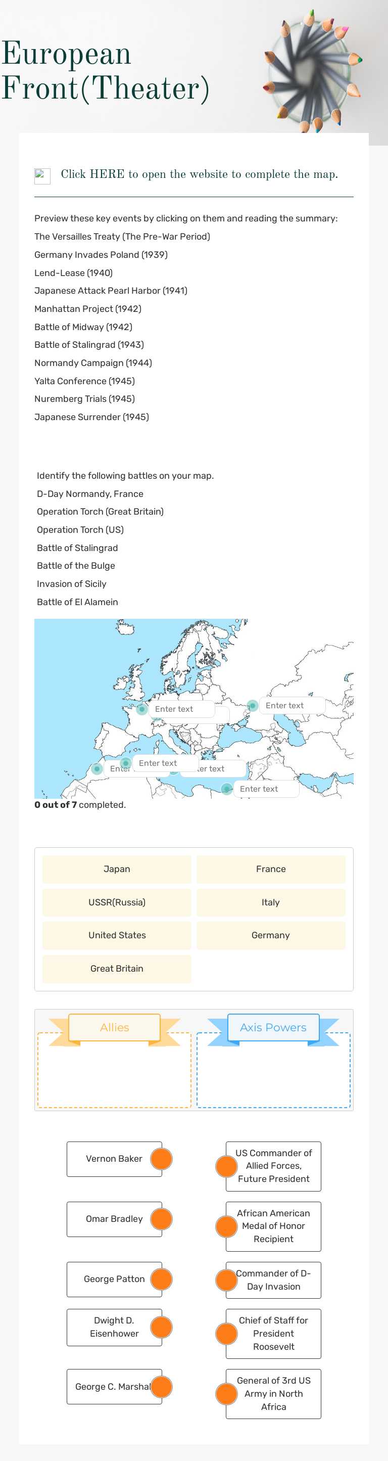 European Front(Theater) Grade 11 worksheet preview