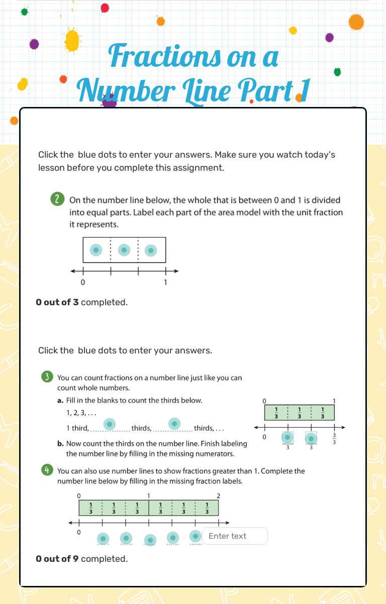 Fractions on a Number Line Part 1 worksheet preview image