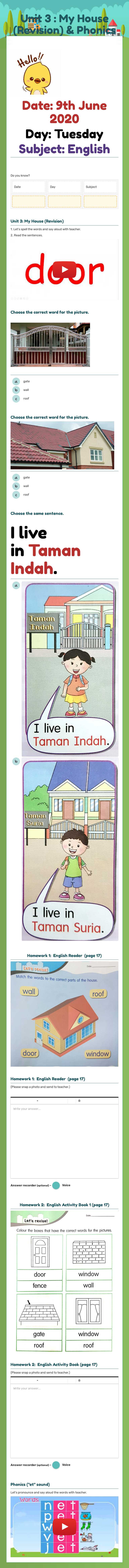 Unit 3 : My House (Revision) & Phonics worksheet preview image