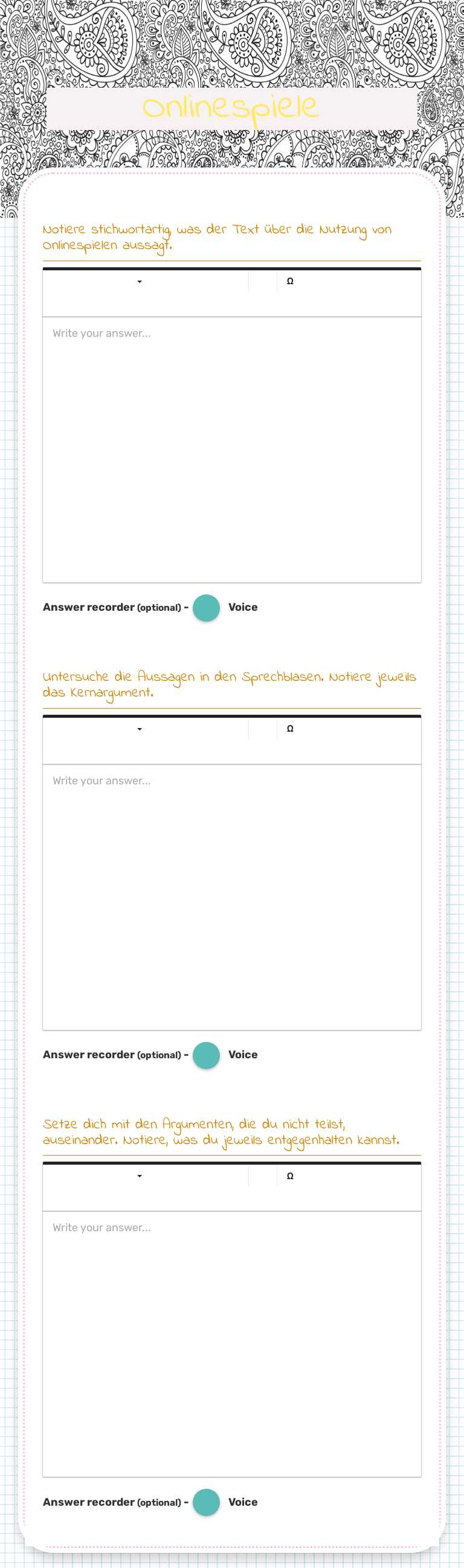 Onlinespiele worksheet preview image