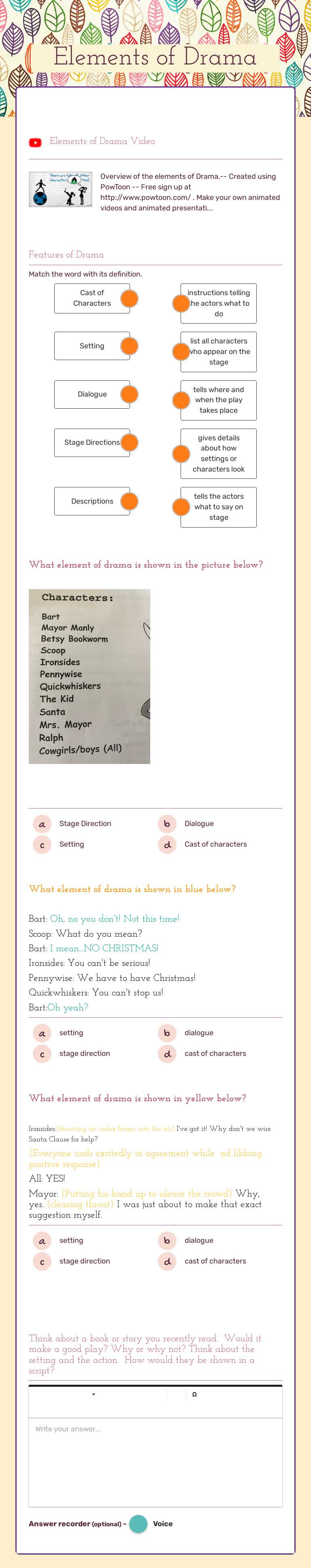 Elements of Drama worksheet preview image