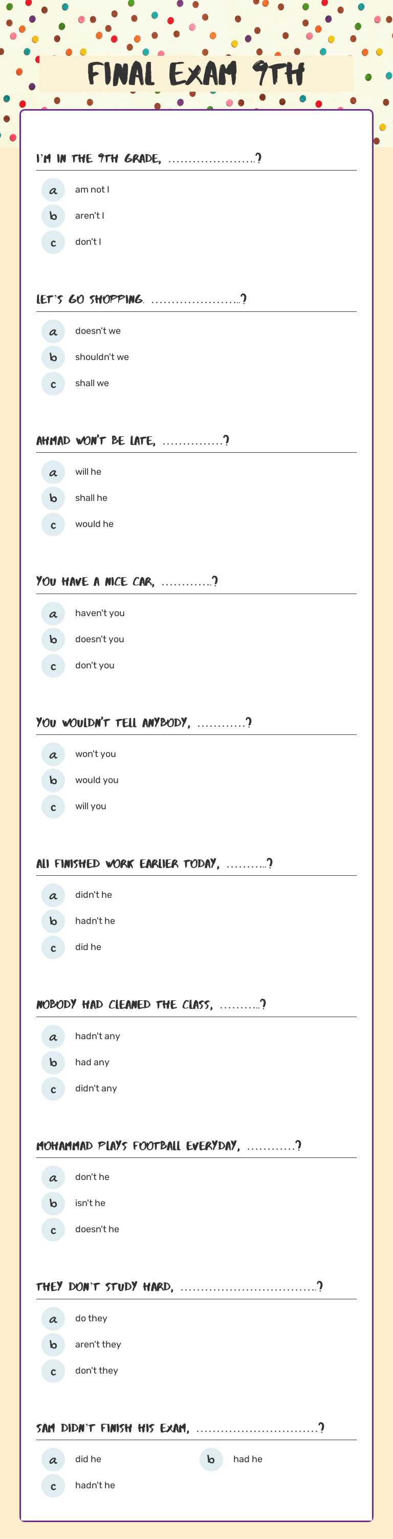 Final Exam
9th worksheet preview image