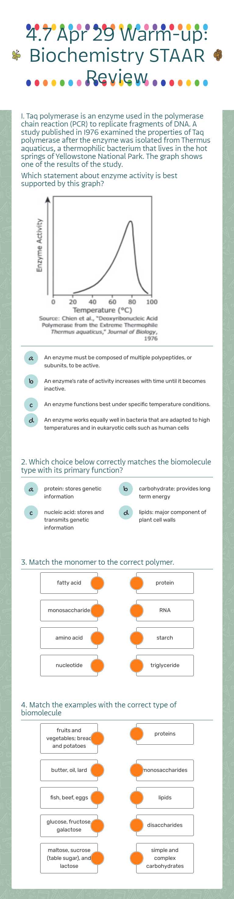 4.7 Apr 29 Warm-up: Biochemistry STAAR Review worksheet preview image