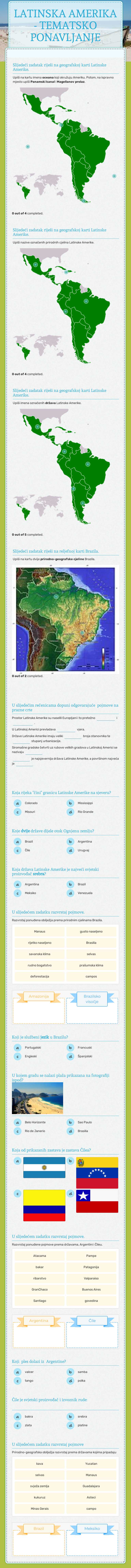 LATINSKA AMERIKA - TEMATSKO PONAVLJANJE worksheet preview image