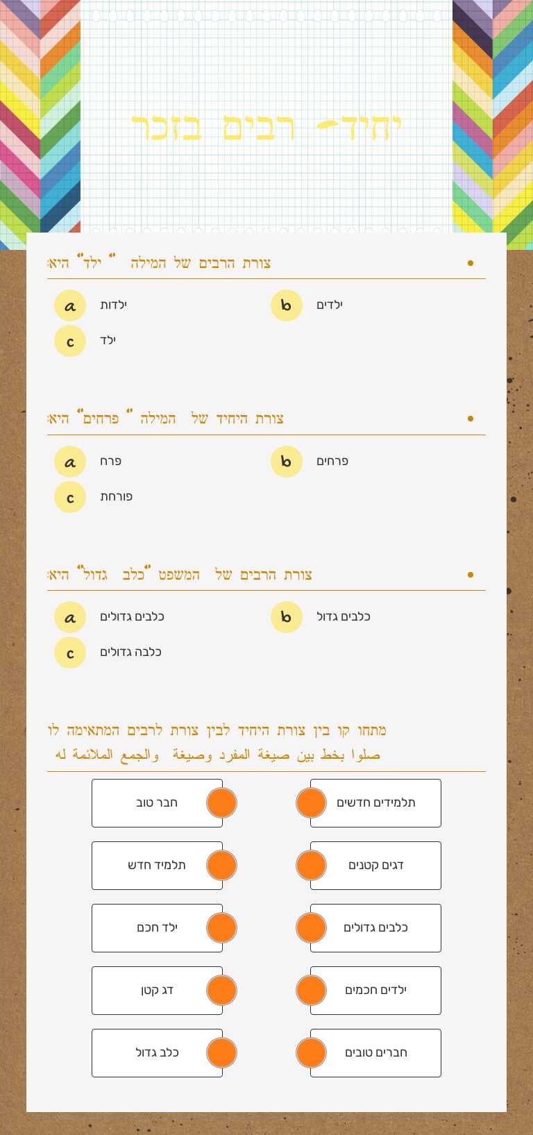 יחיד- רבים בזכר Grade 3 worksheet preview
