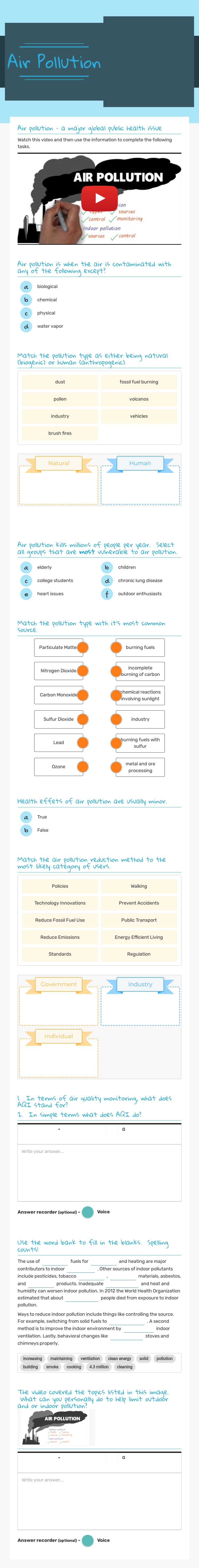 Air Pollution worksheet preview image