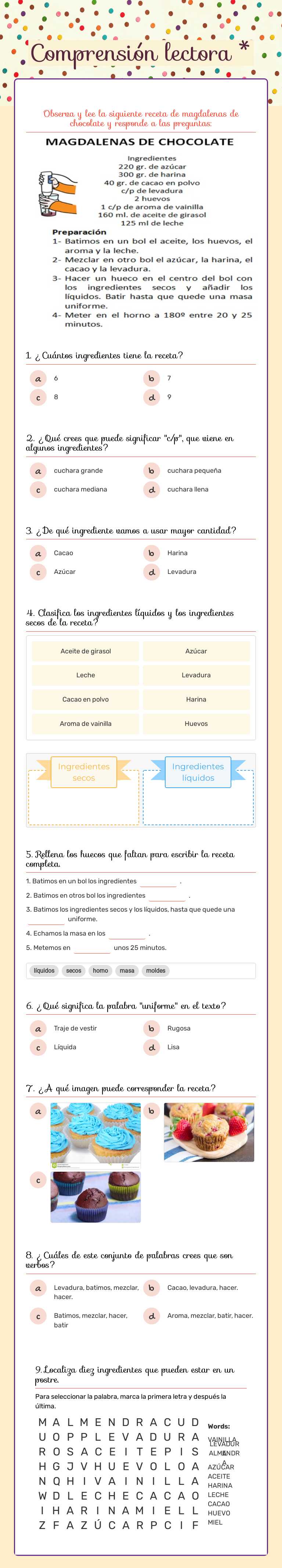 Comprensión lectora * Grade 6 worksheet preview