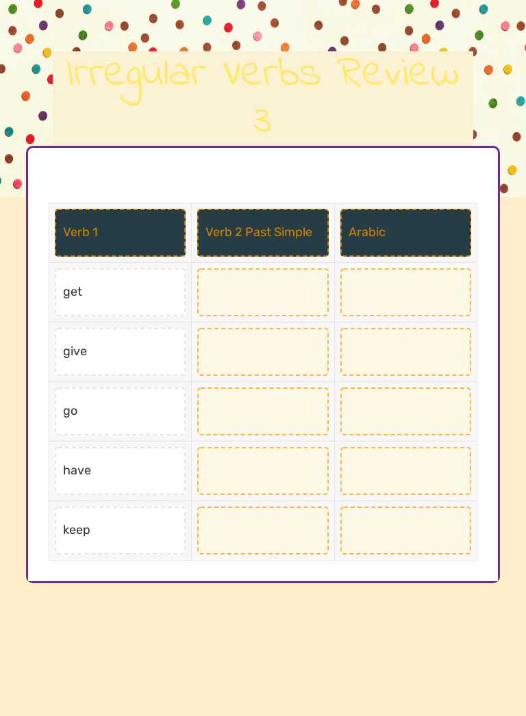 Irregular Verbs Review 3 worksheet preview image