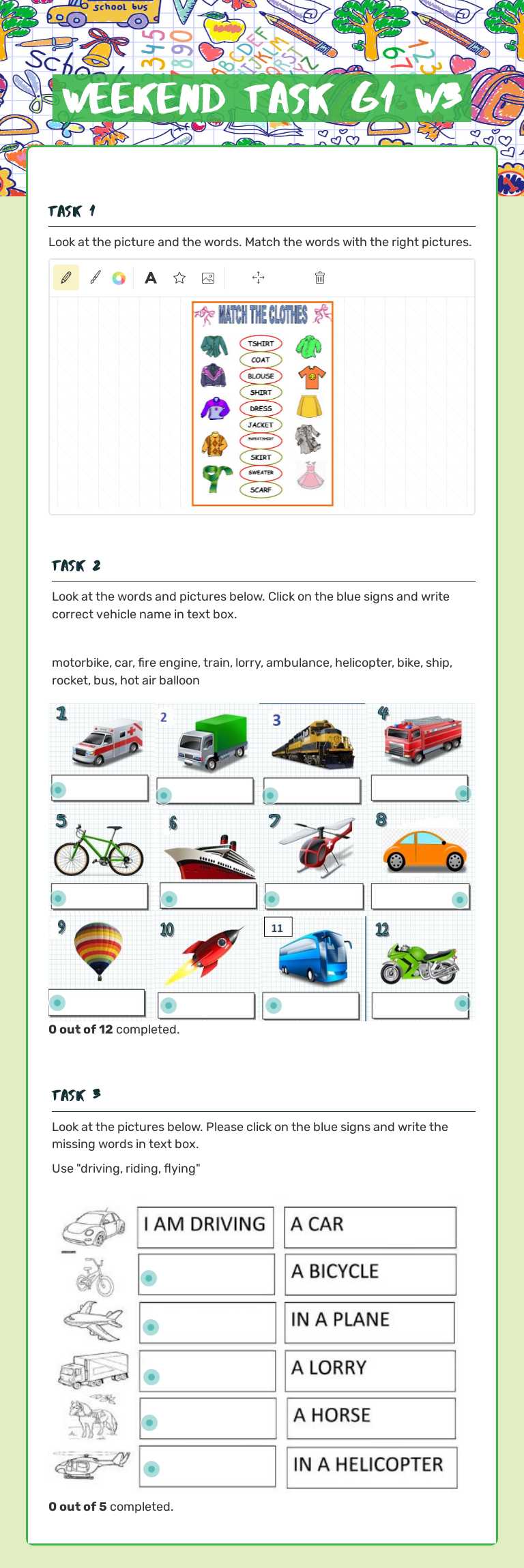Weekend Task g1 w3 worksheet preview image