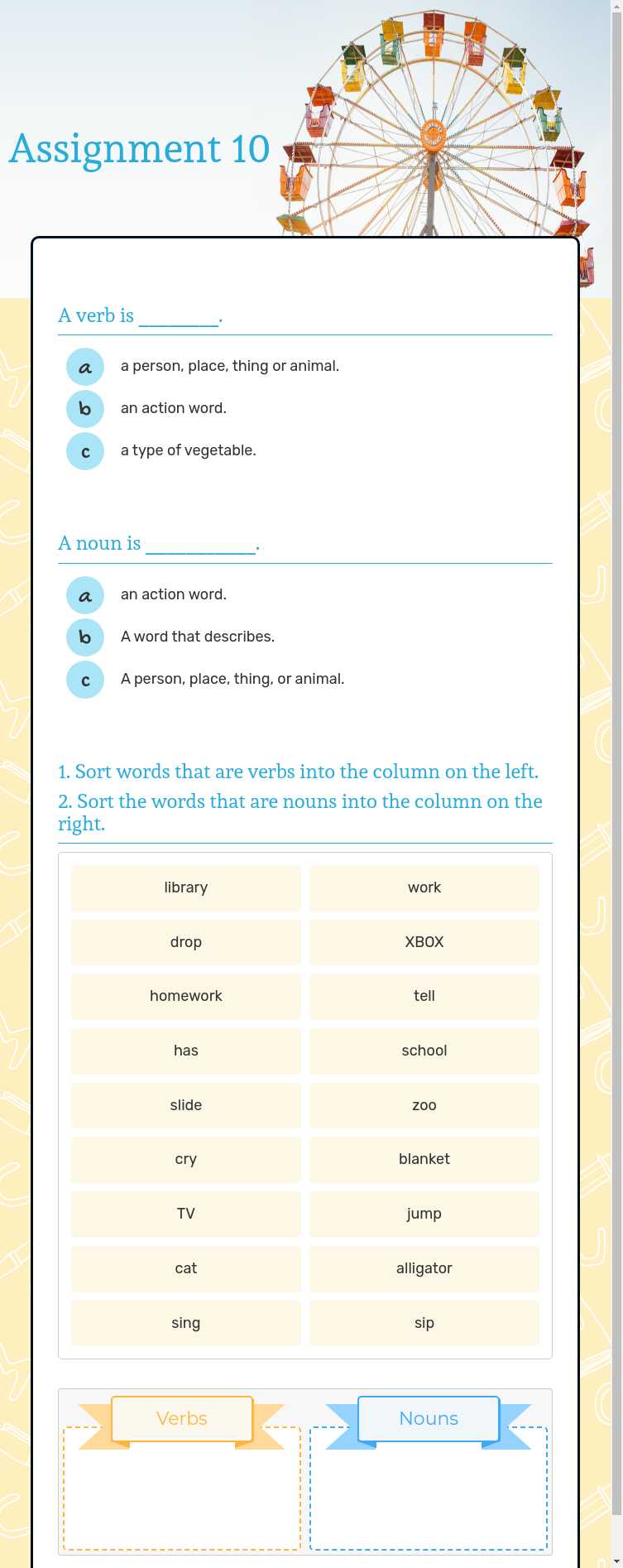 Assignment 10 Grade 1 worksheet preview