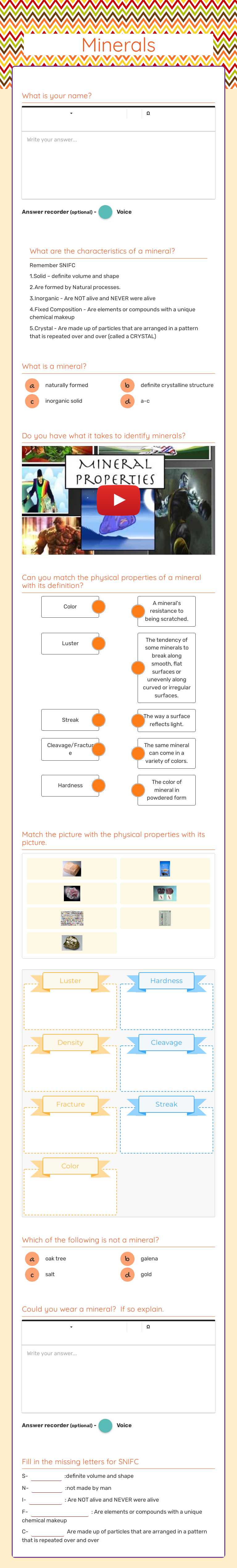 Minerals worksheet preview image