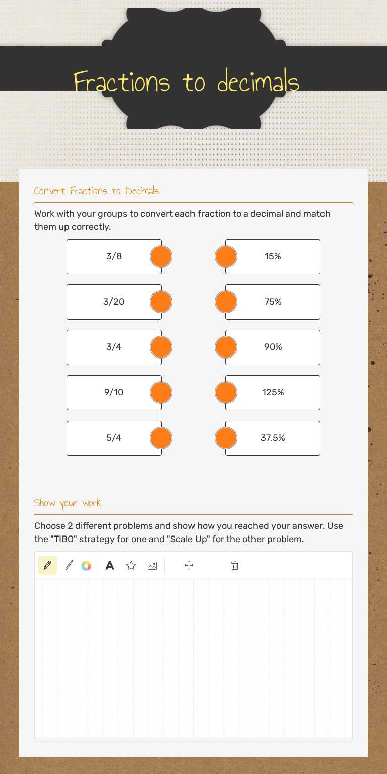 Fractions to decimals worksheet preview image
