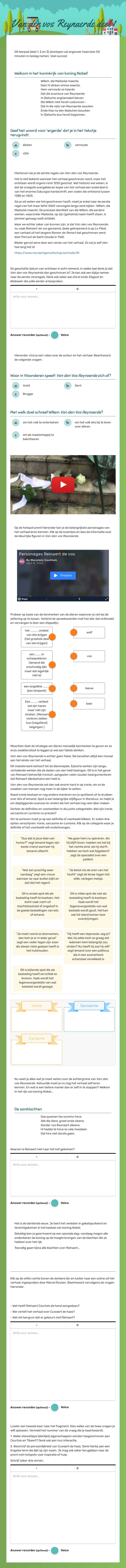 Van den vos Reynaerde deel 1 worksheet preview image