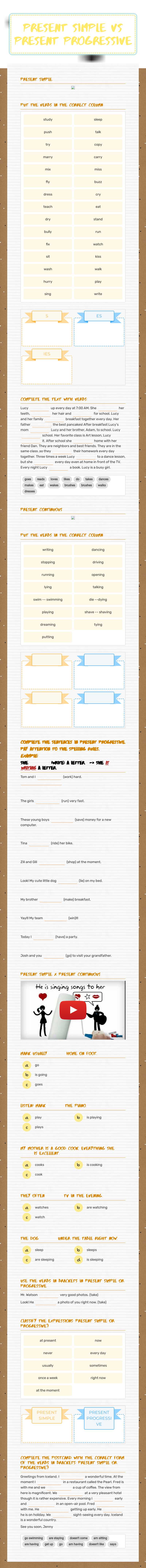 present Simple vs 
Present Progressive Preschool worksheet preview