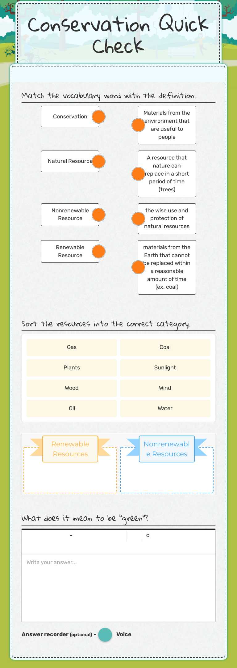 Conservation Quick Check Grade 6 worksheet preview