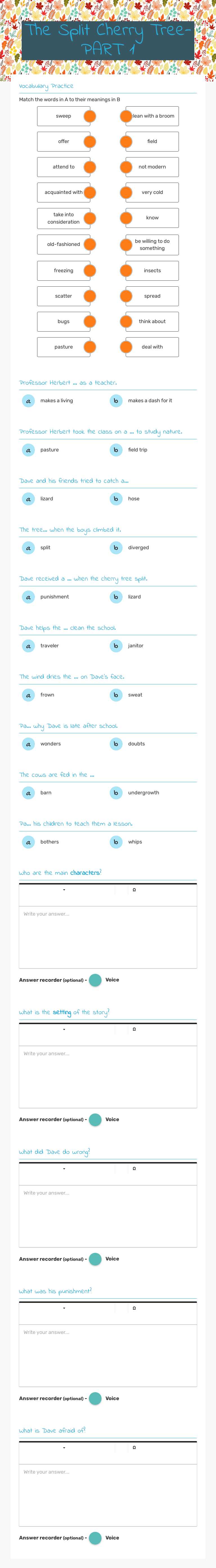 The Split Cherry Tree- PART 1 Grade 10 worksheet preview