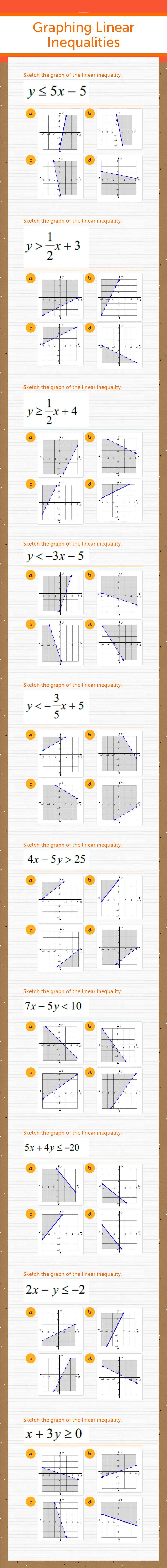 Graphing Linear Inequalities worksheet preview image