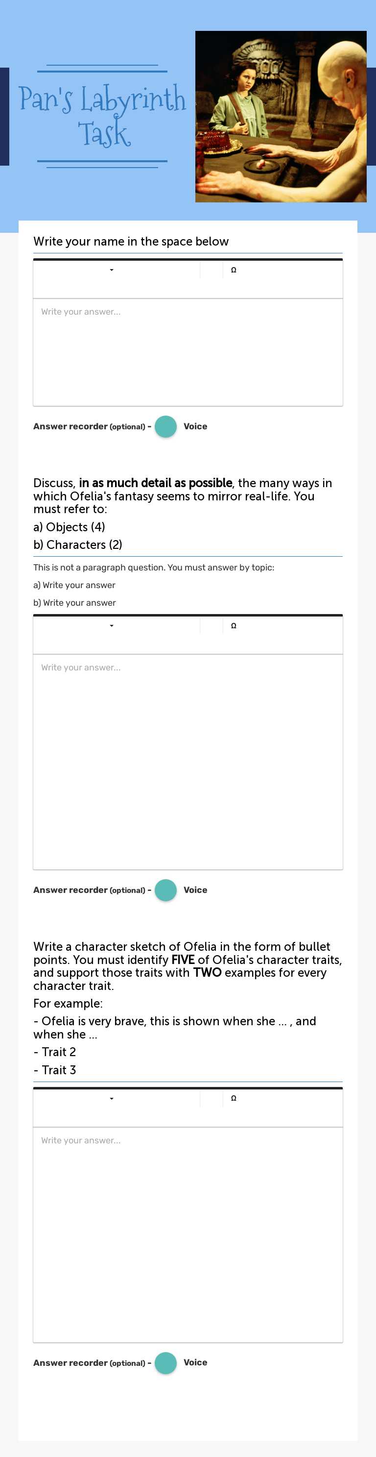 Pan's Labyrinth   Task worksheet preview image