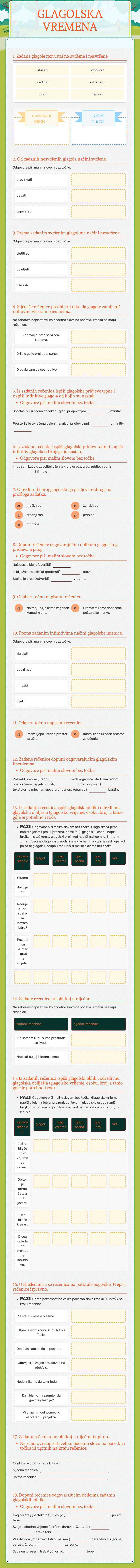 GLAGOLSKA VREMENA Grade 6 worksheet preview