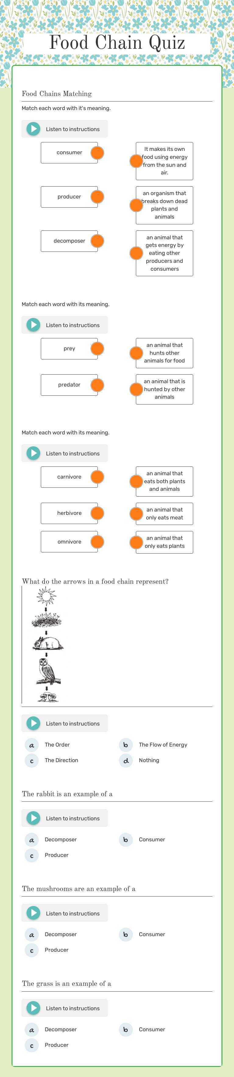 Food Chain Quiz worksheet preview image
