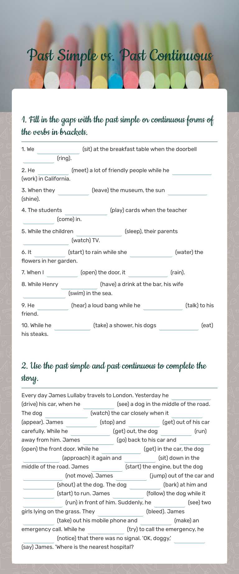 Past Simple vs. Past Continuous worksheet preview image