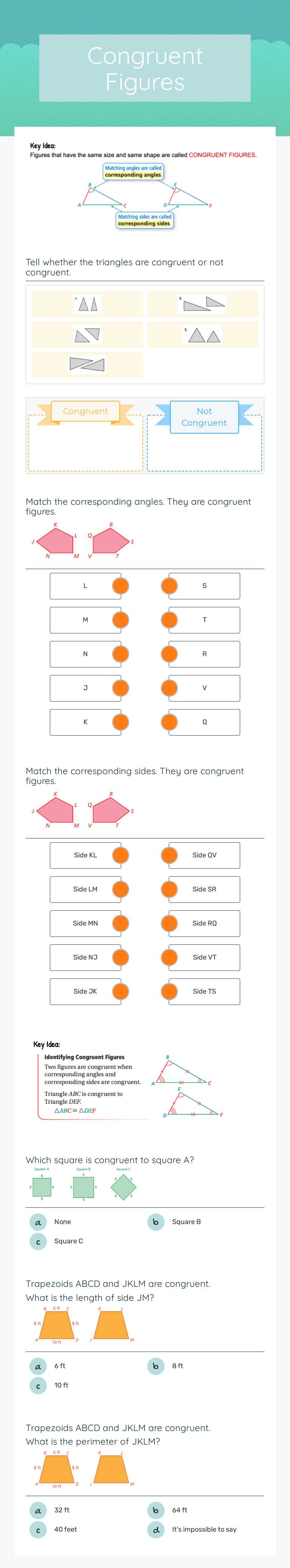 Congruent Figures Grade 8 worksheet preview