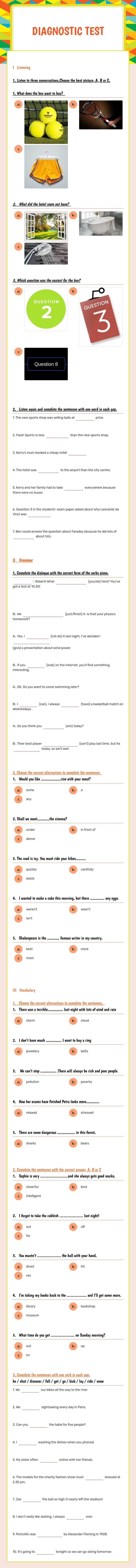 Diagnostic Test worksheet preview image