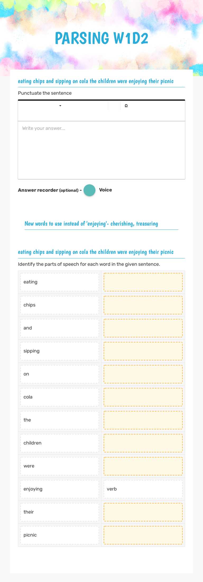 PARSING W1D2 Grade 4 worksheet preview