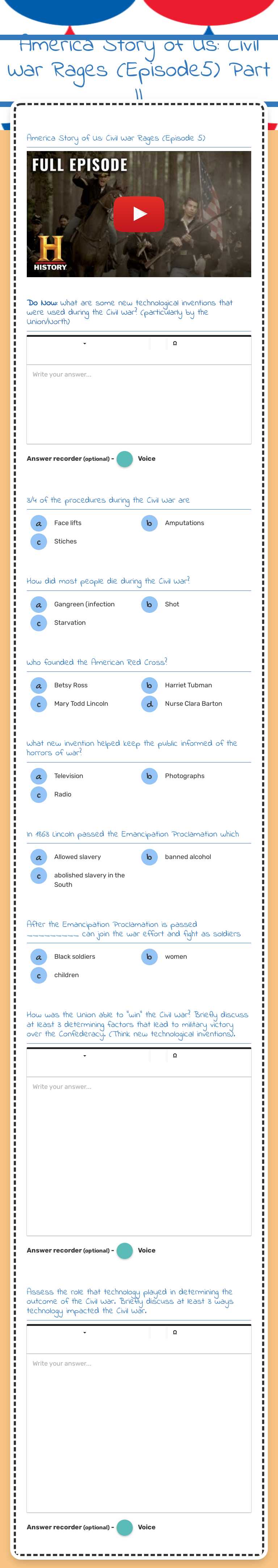 America Story of Us: Civil War Rages (Episode5) Part II worksheet preview image