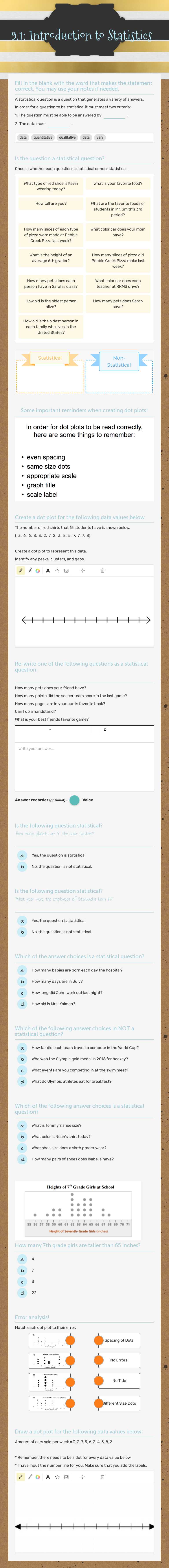 9.1: Introduction to Statistics worksheet preview image
