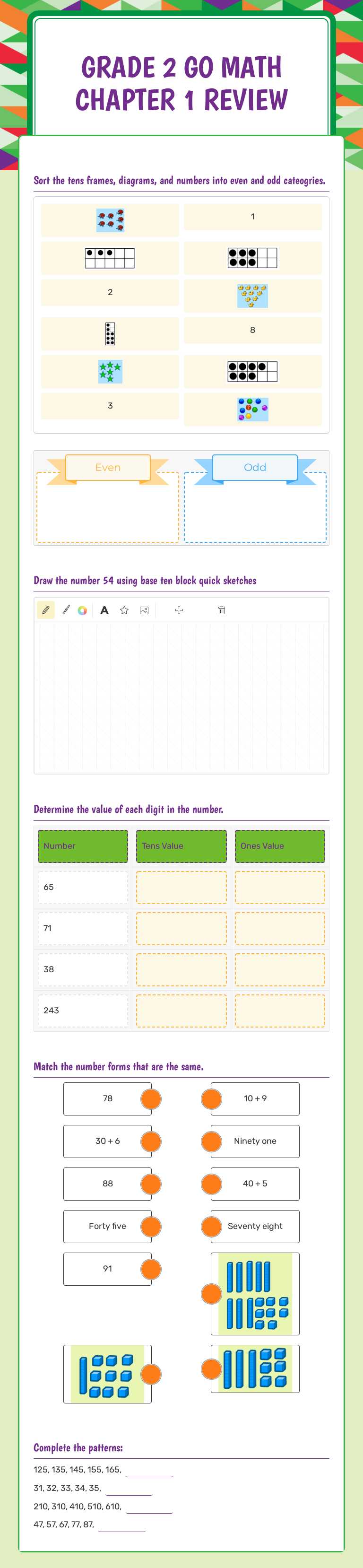 Grade 2 Go Math Chapter 1 Review worksheet preview image