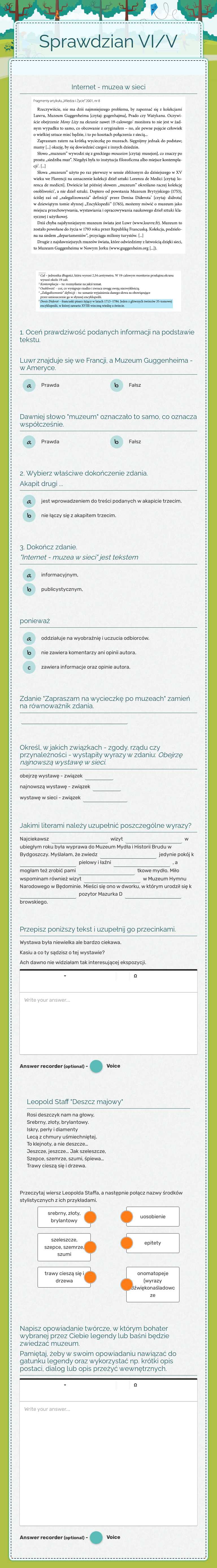 Sprawdzian VI/V worksheet preview image