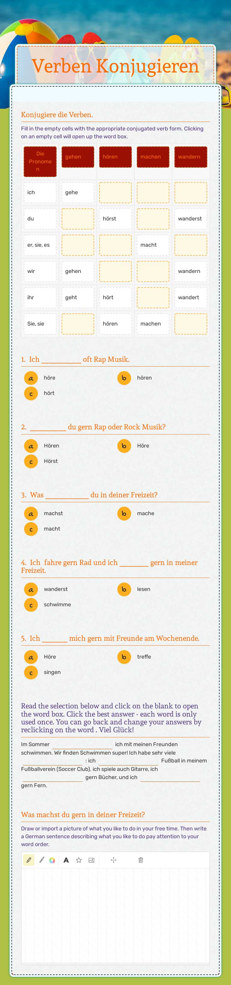 Verben Konjugieren worksheet preview image