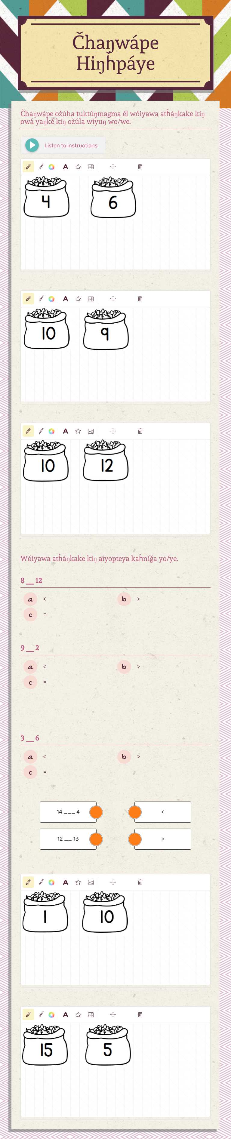 Čhaŋwápe Hiŋȟpáye Grade 1 worksheet preview