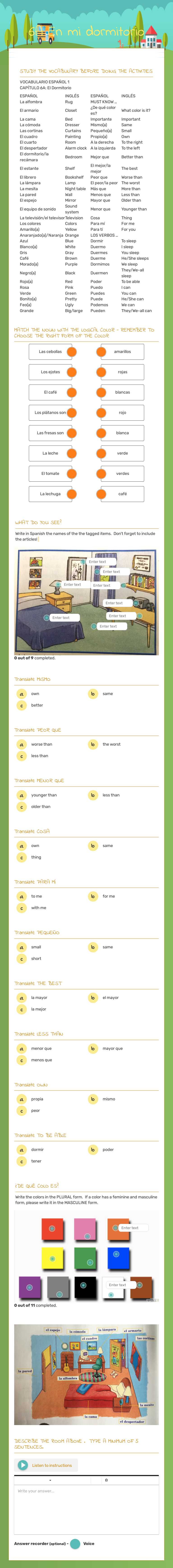 6A En mi dormitorio worksheet preview image